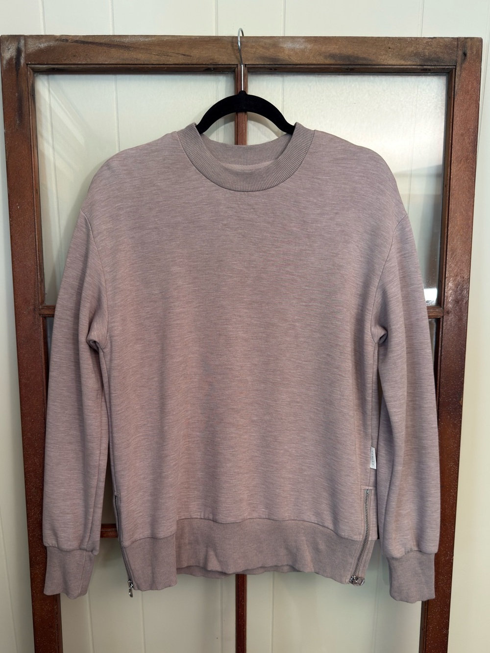 Varley Gabriella DoubleSoft Relaxed Side-Zip Crewneck Sweatshirt Taupe Marl Sm - Picture 5 of 12